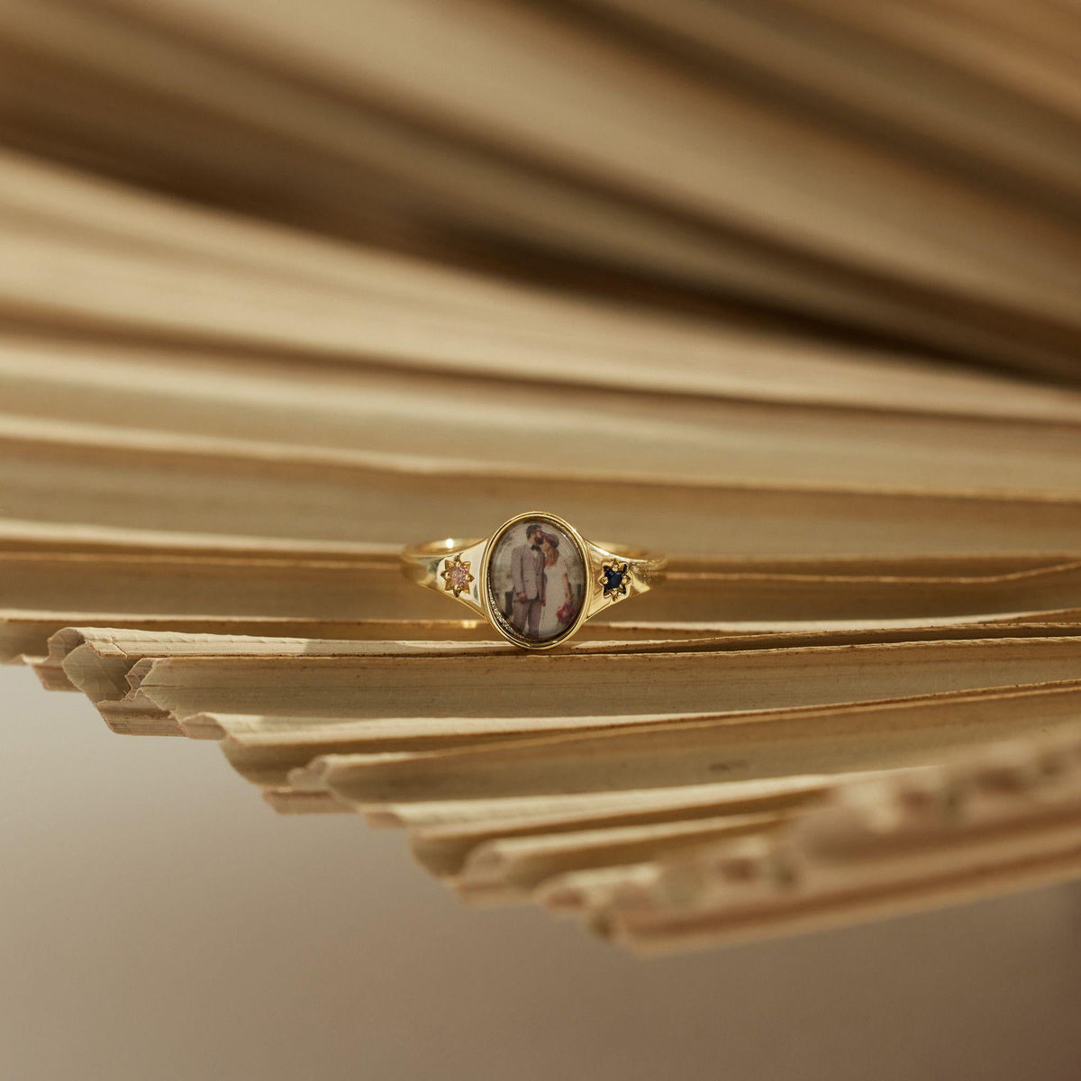 Oval Photo Ring With 2 Birthstones, Personalized Gift for Her