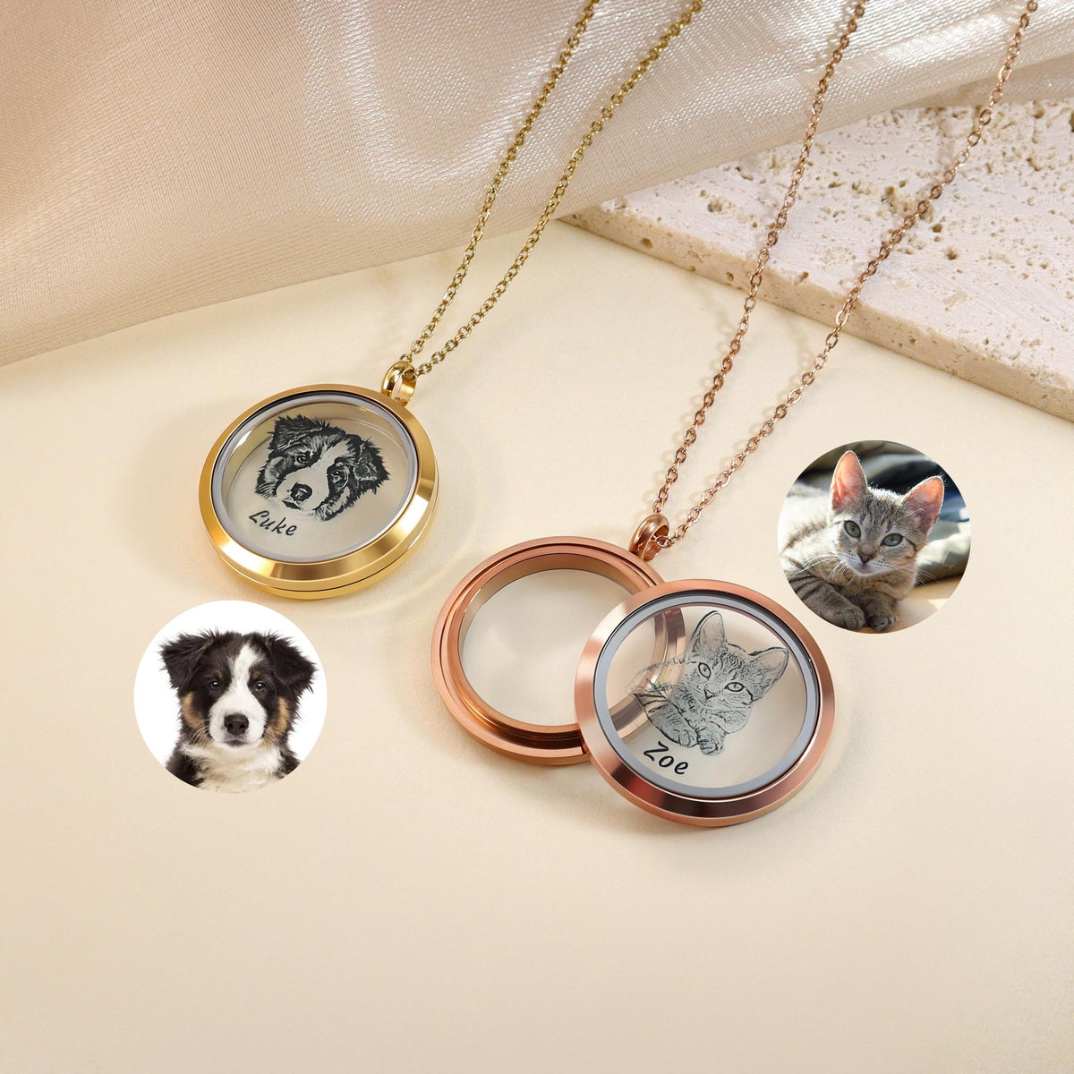 Sketch Photo Personalized Pet Fur Necklace,Pet Hair Keepsake, Loss Pet Gifts