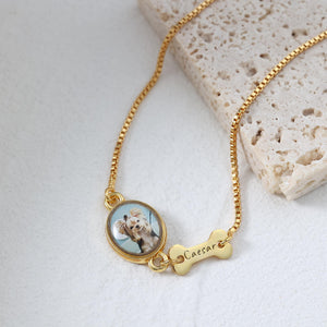Personalized Dog Photo Bracelet, Custom Name Engraving & Pet Memorial Charm Jewelry