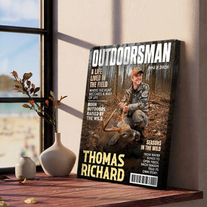 Outdoorsman Magazine Cover Canvas, Personalized Outdoor Adventure Wall Art, Custom Hunter Magazine Gift, Hunting Lover Gift