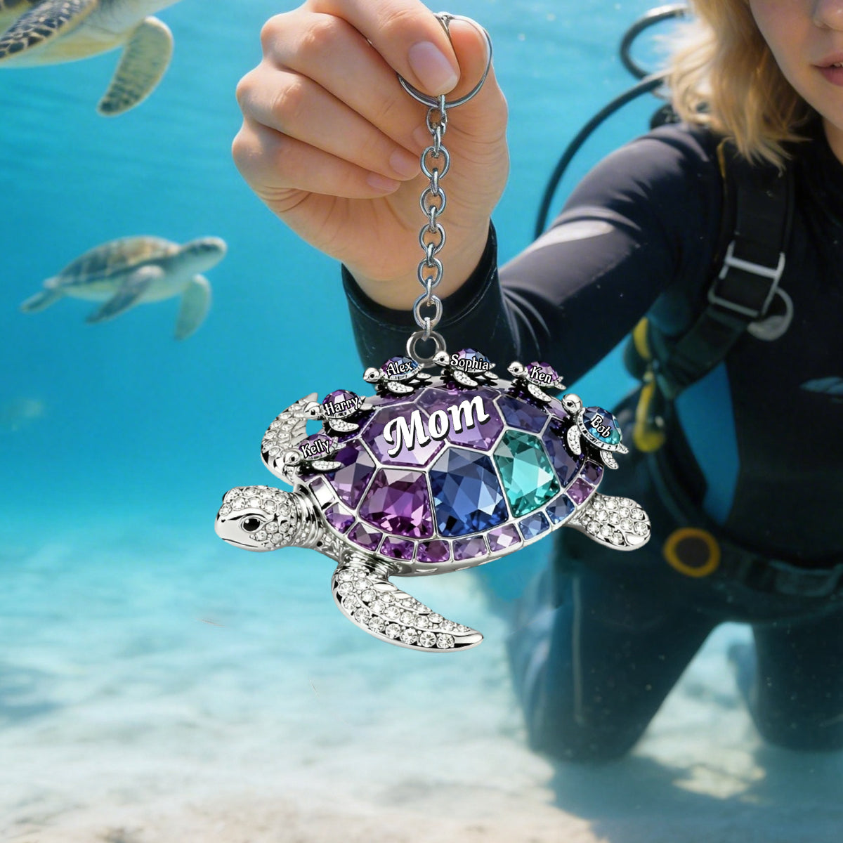 Turtle Mom Keychain - Personalized Gifts For Mom Keychain