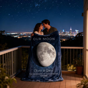 Our Moon Couple Gift Moon Phase Art Anniversary Gift Wedding Gift Personalized Blanket