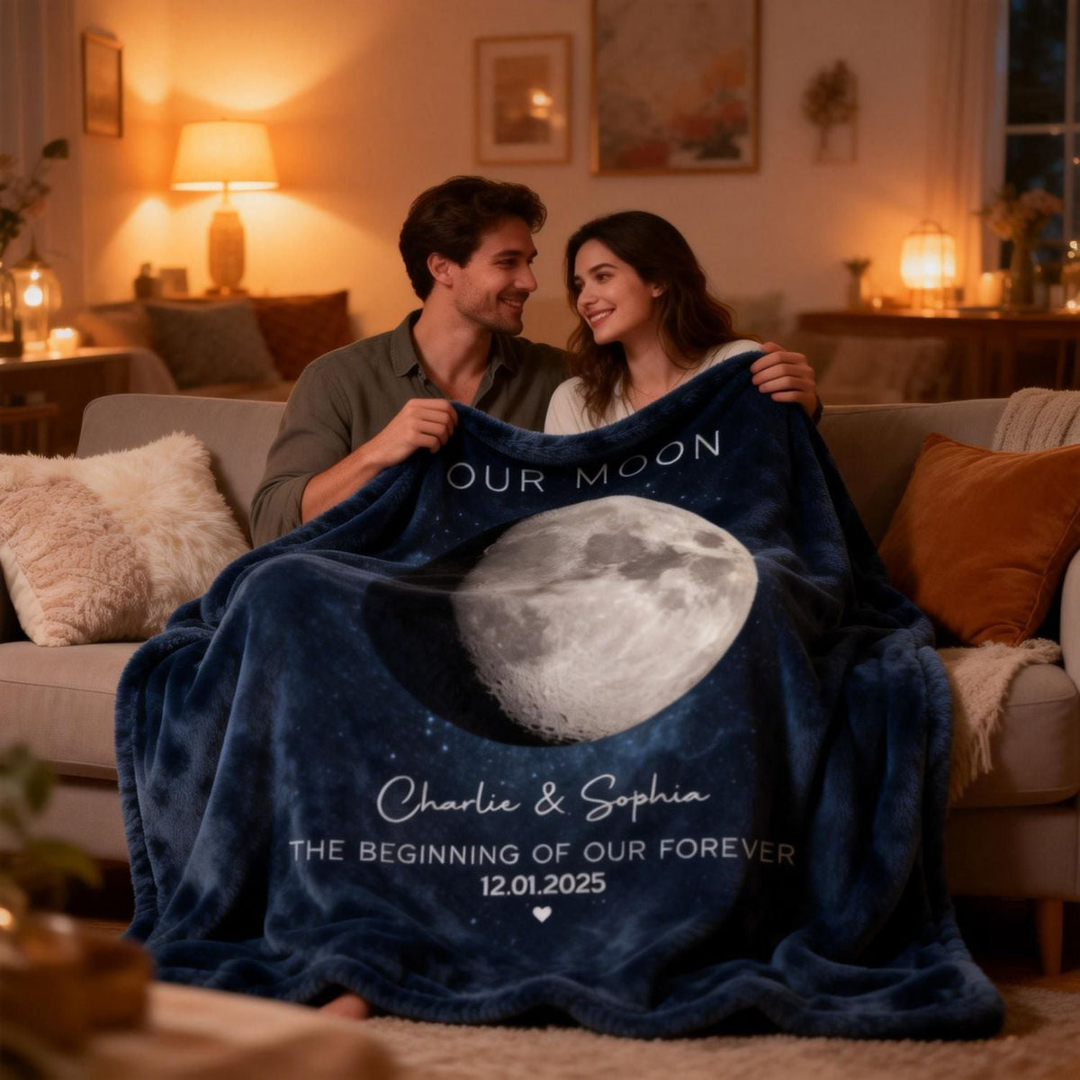 Our Moon Couple Gift Moon Phase Art Anniversary Gift Wedding Gift Personalized Blanket
