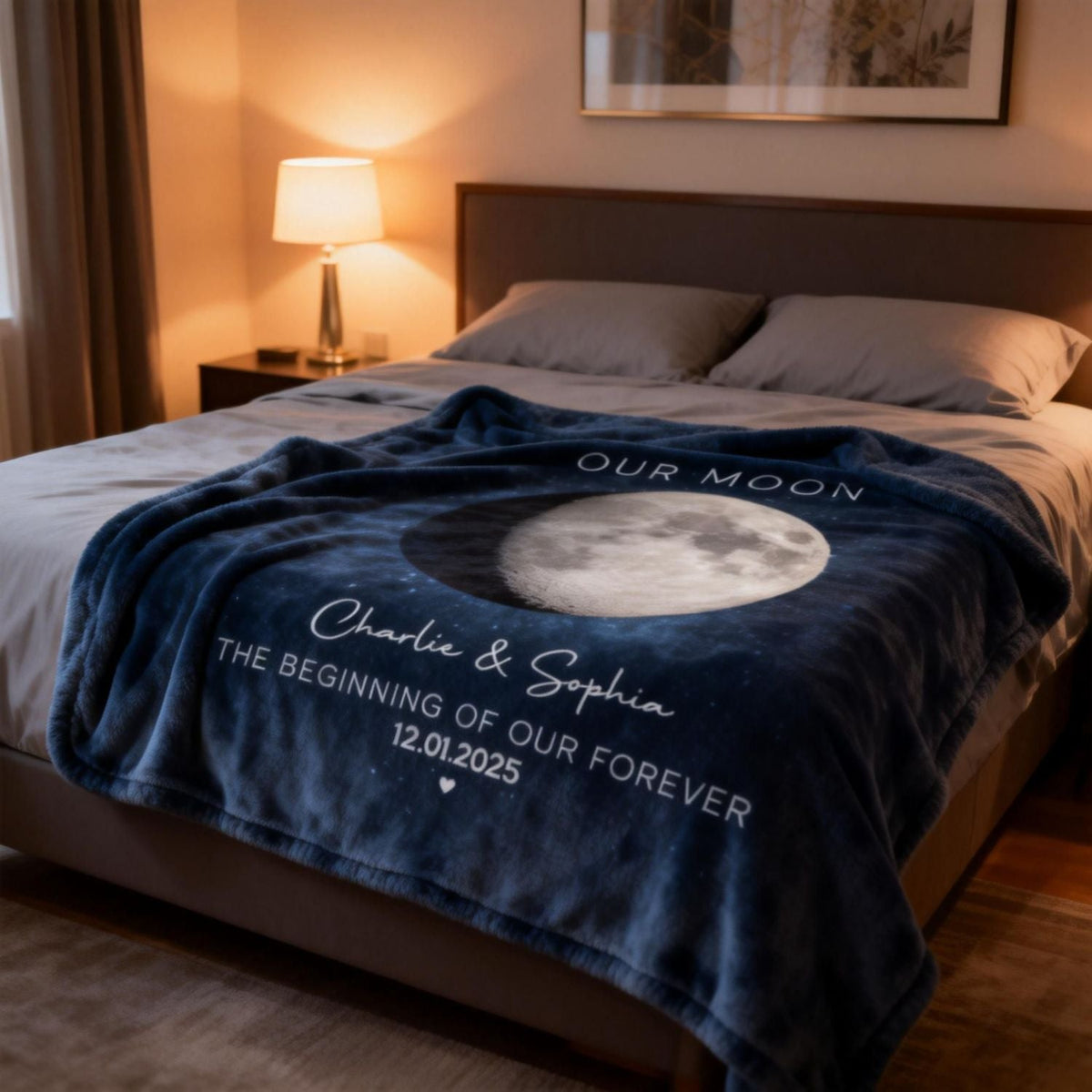 Our Moon Couple Gift Moon Phase Art Anniversary Gift Wedding Gift Personalized Blanket