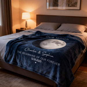 Our Moon Couple Gift Moon Phase Art Anniversary Gift Wedding Gift Personalized Blanket