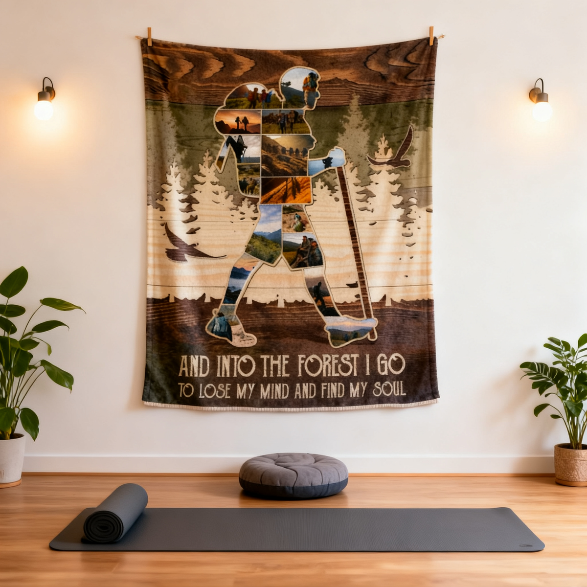 Personalized Mountain Hiking Photo Collage Blanket, Outdoorsy Gifts Hiking Gift for Hikers