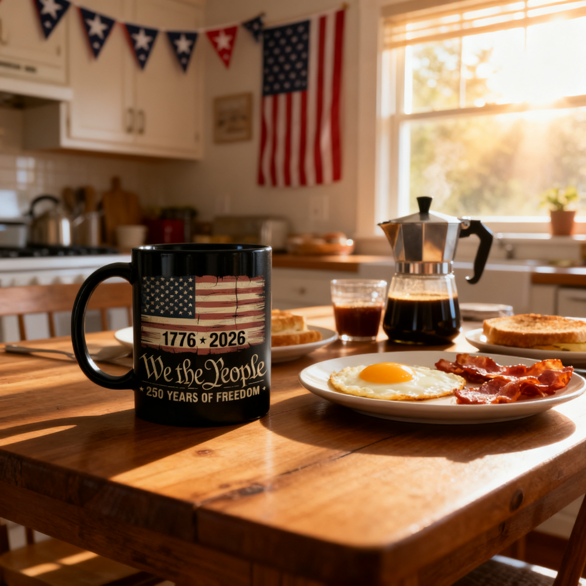 America 250th Birthday US Flag 250 Years We The People Black Mug