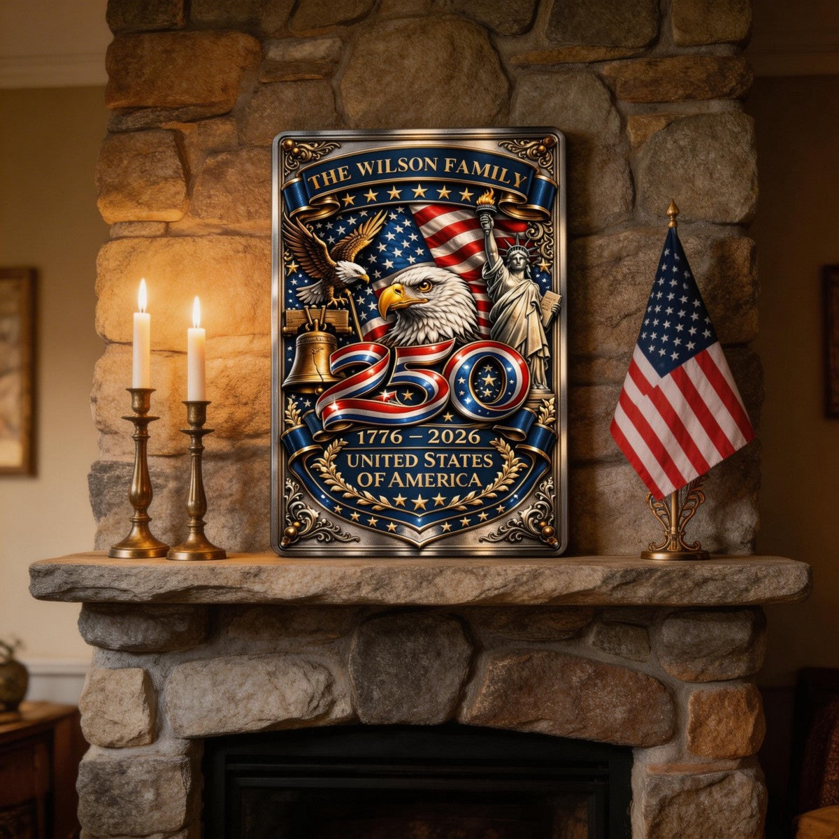 America 250th- Personalized Metal Sign, Custom Home Decor Metal Sign