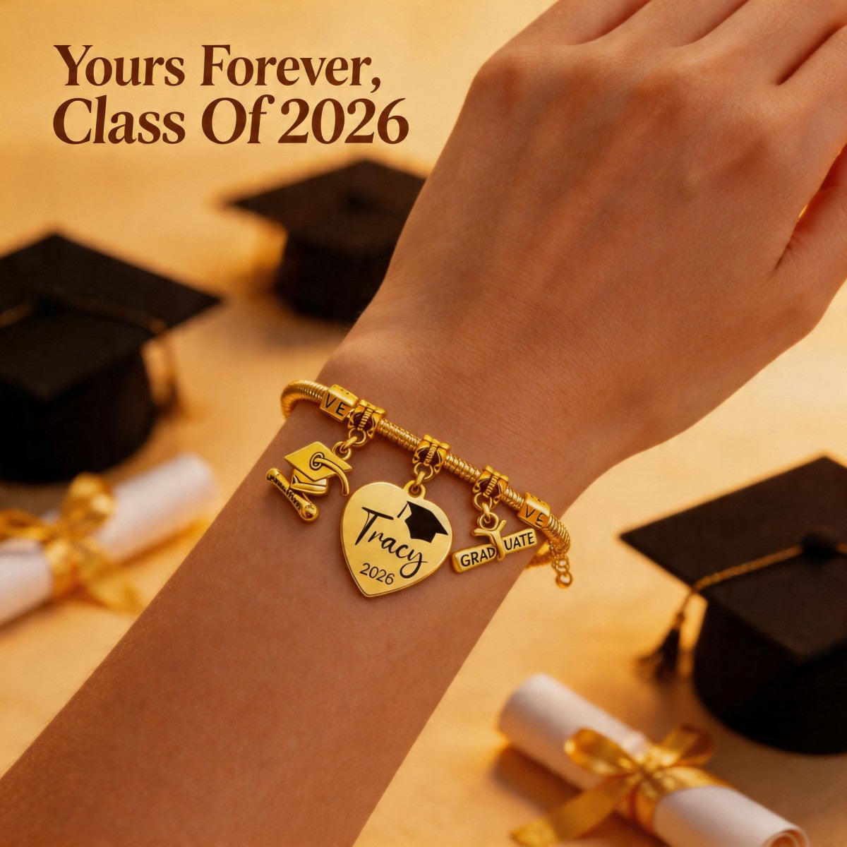 Class Of 2026 - Personalized Graduation Bracelet With Charms