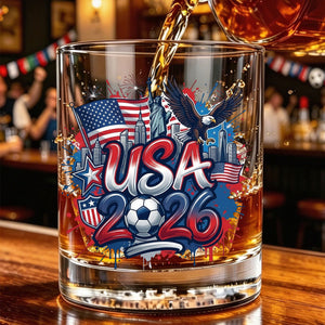 Personalized 2026 Soccer Country Whiskey Glass | Perfect For Fan Events & Tailgates