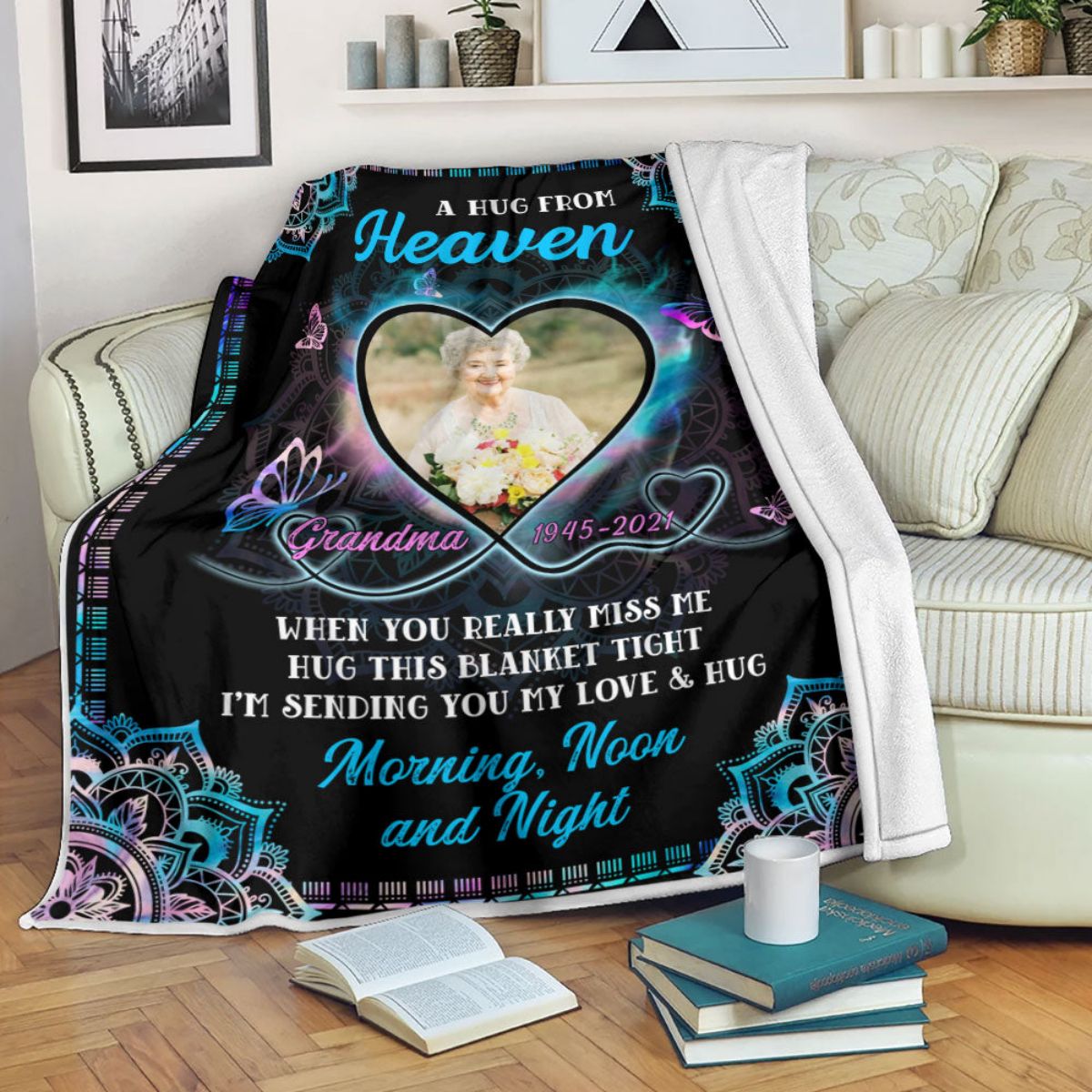 Mandala A Hug From Heaven - Memorial Personalized Custom Blanket - Sympathy Gift