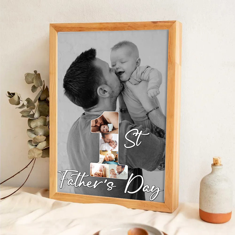 Custom Photo 1st Father's Day - Personalized Poster/Canvas Prints - New Dad Gift From Wife, First Father's Day