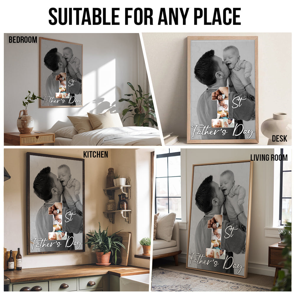 Custom Photo 1st Father's Day - Personalized Poster/Canvas Prints - New Dad Gift From Wife, First Father's Day