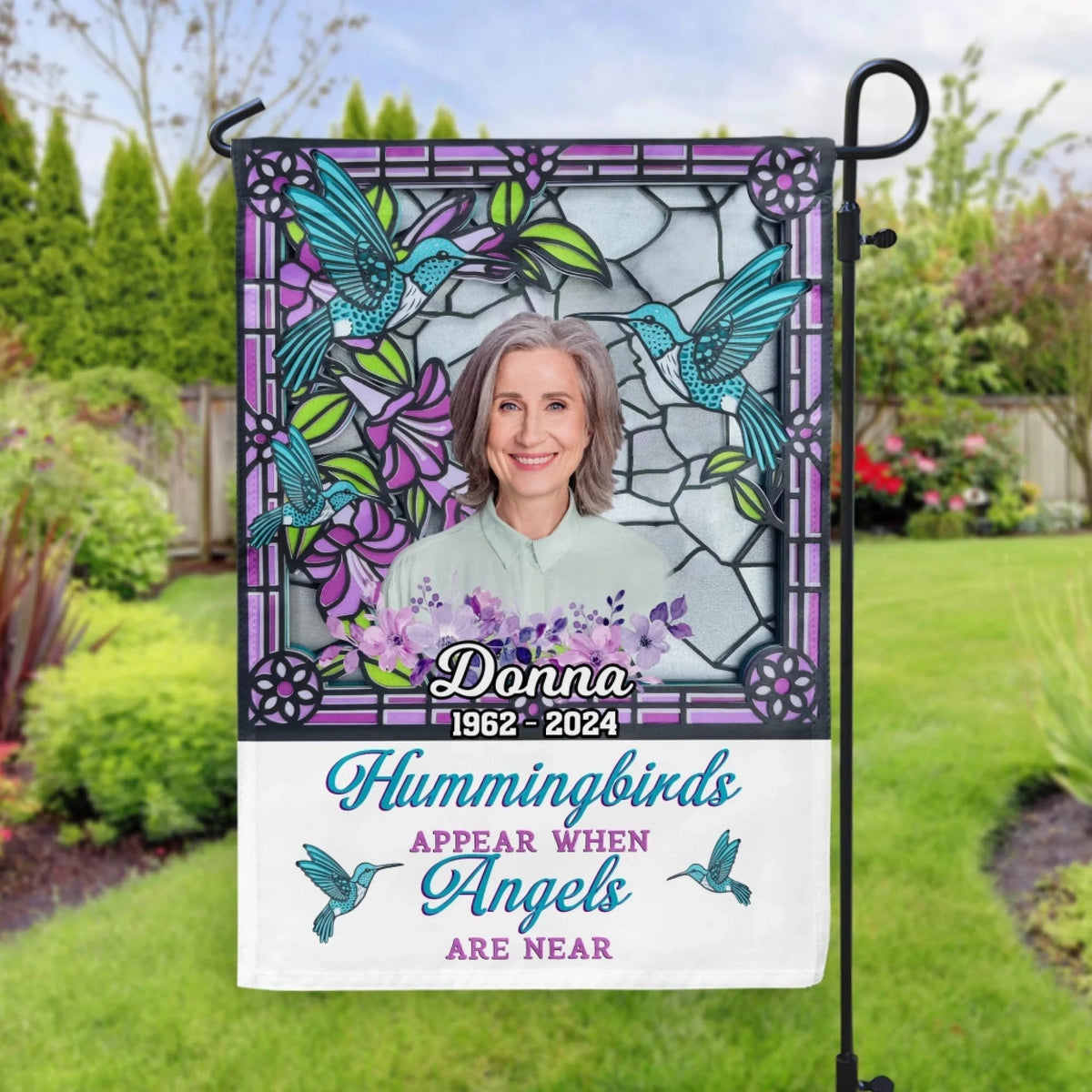 Hummingbirds Appear When Angels Are Near - Personalized Garden Flag, Memorial Gift
