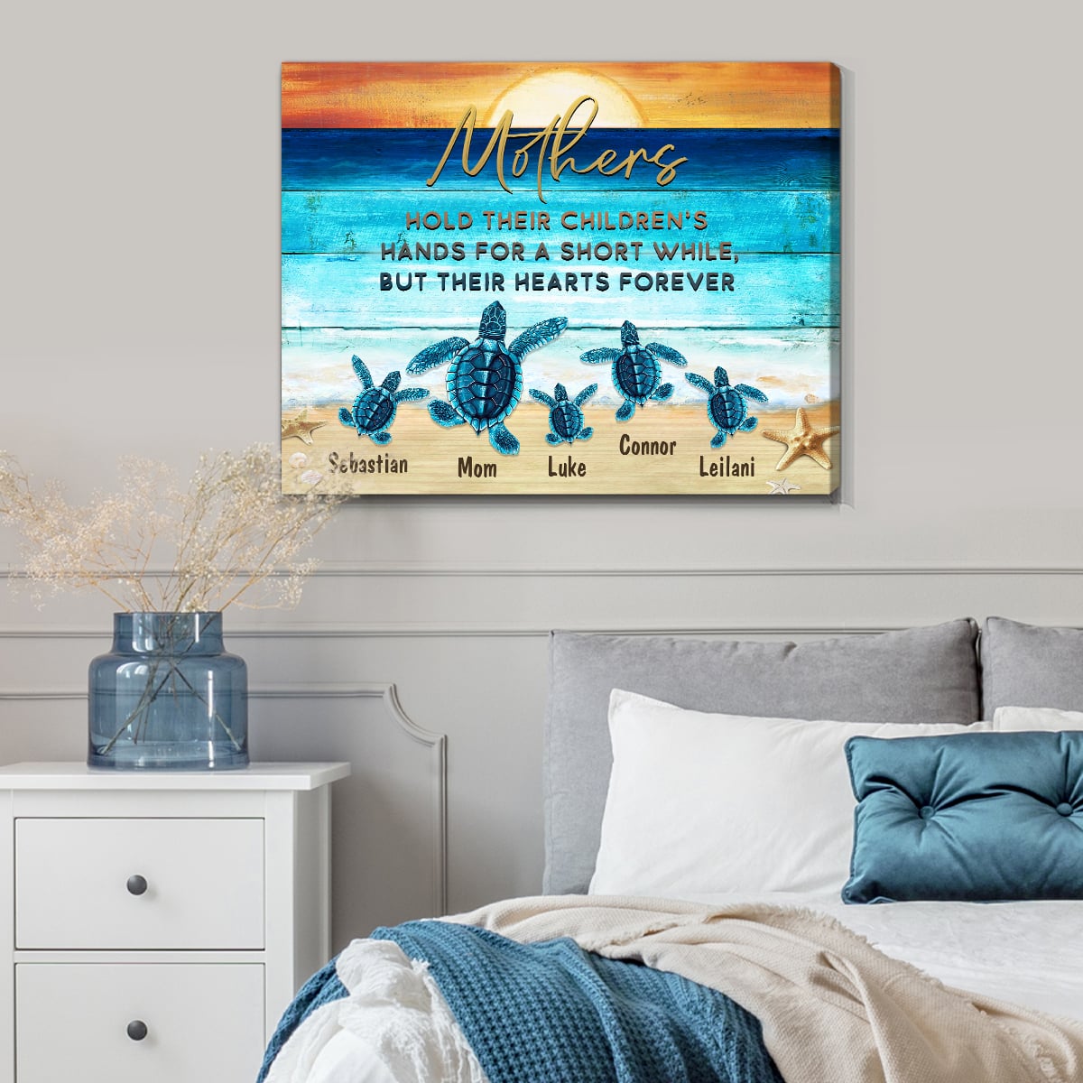 Mother’s Day Gift Custom Beach Sea Turtles Name Canvas Poster