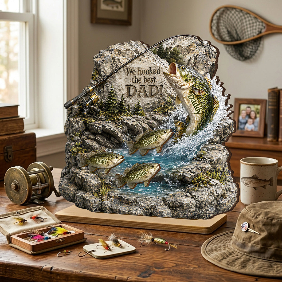 Fishing Dad And Kids Together - Personalized Wooden Plaque - Heartfelt Gift For Fishing Dad, Gift For Husband