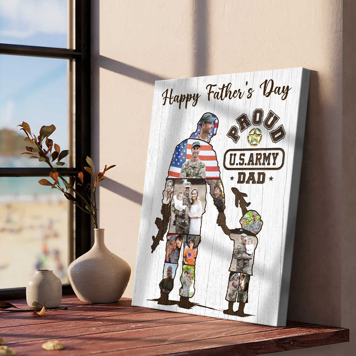 Personalized Army Dad and Son Canvas, Army Soldier Photo Collage Canvas