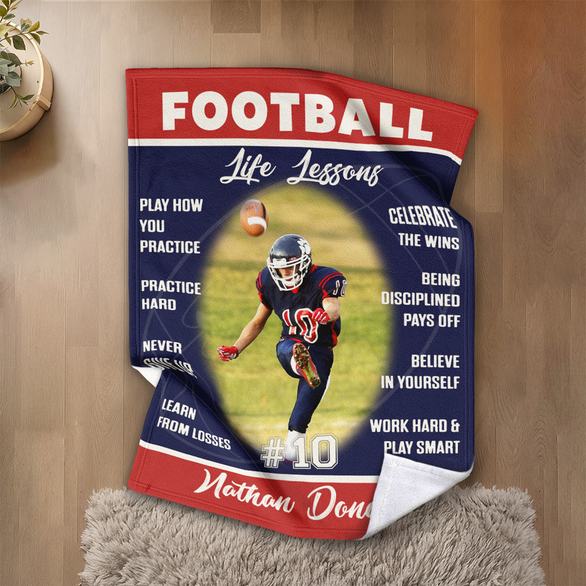 Personalized Football Life Lessons Blanket – Gift for American Football Player, Custom Photo Sport Blanket