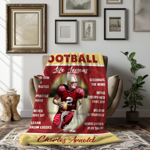 Personalized Football Life Lessons Blanket – Gift for American Football Player, Custom Photo Sport Blanket