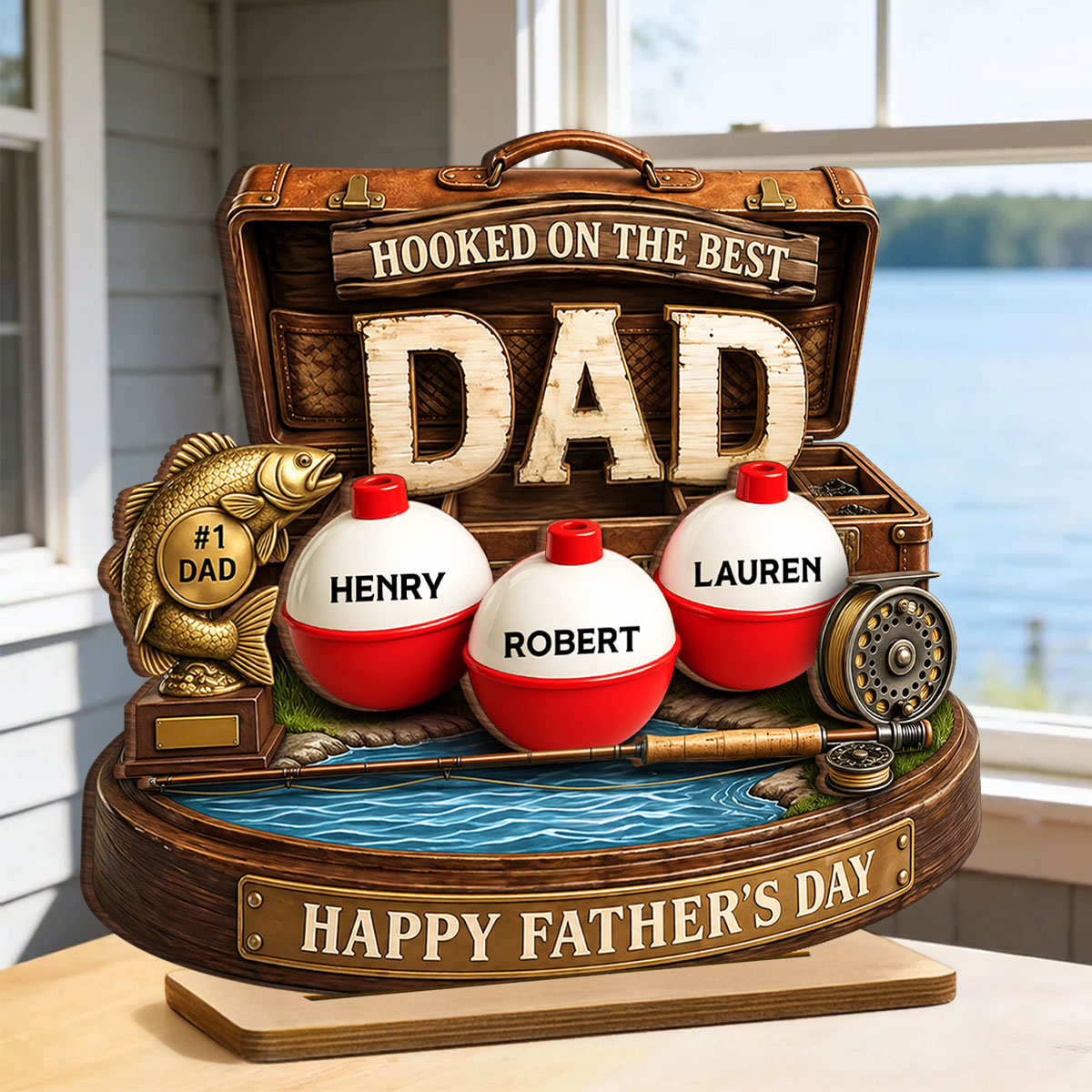 Hooked On The Best Dad Fishing - Personalized Wooden Plaque - Heartfelt Gift For Fishing Dad, Gift For Husband