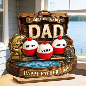 Hooked On The Best Dad Fishing - Personalized Wooden Plaque - Heartfelt Gift For Fishing Dad, Gift For Husband