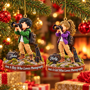Just A Boy Who Loves Photography - Personalized Photography Boy Photography Girl Christmas Ornament