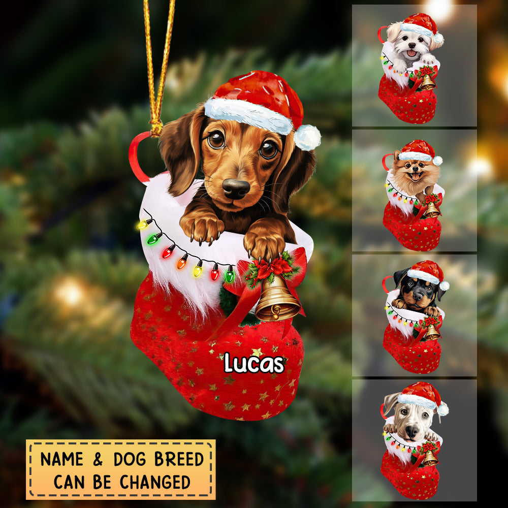 Personalized Christmas Stocking Dog Acrylic Ornament