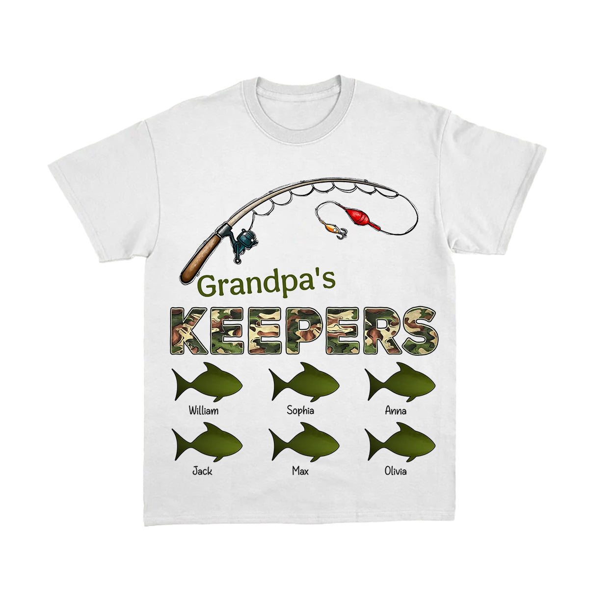 Grandpa‘s Keepers Camouflage Pattern Fishing Personalized Pure Cotton T-Shirt