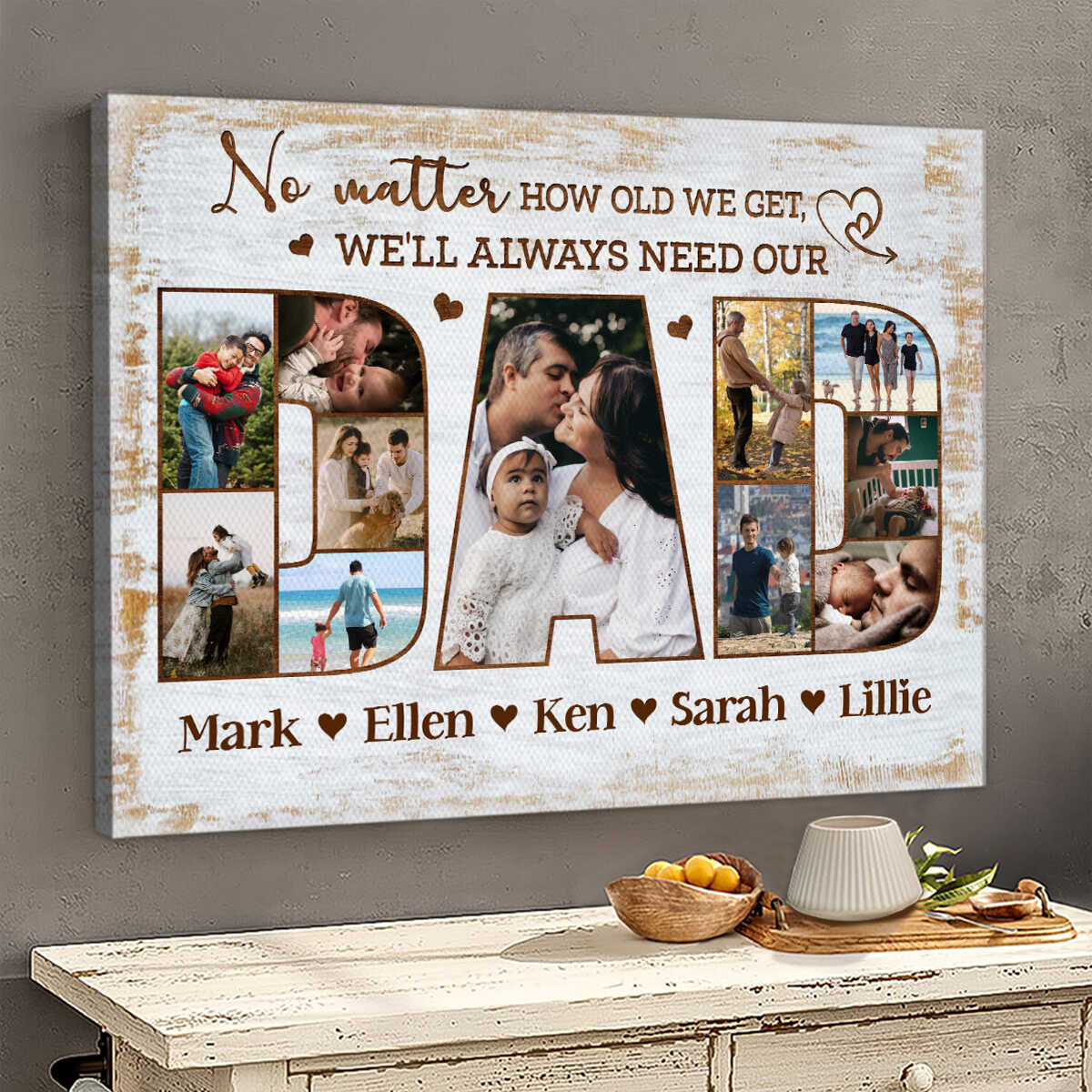 DAD Photo Collage Gift, Personalized Dad Canvas Print, Father’s Day Gift for Husband