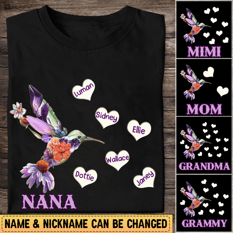 Personalized Blessed Hummingbird Grandma Kid Heart T-shirt