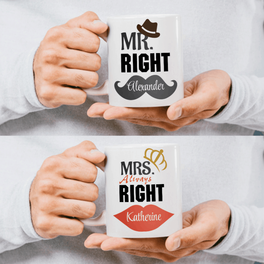 “Mr. Right and Mrs. Always Right” Personalized Couple Mugs