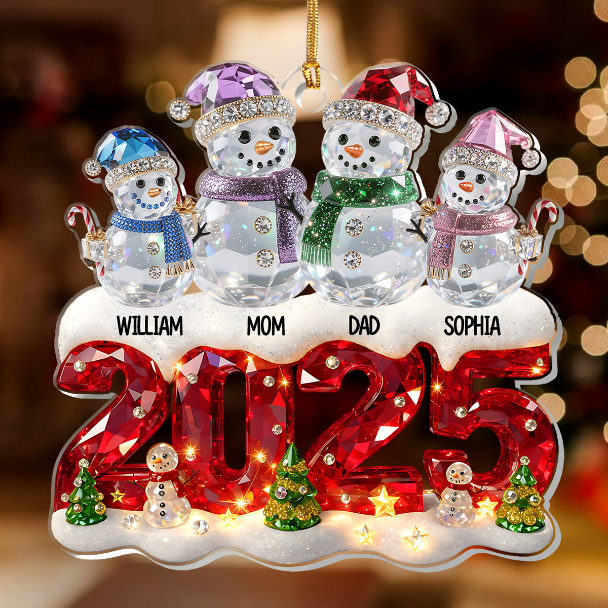 Snowman Family Christmas - Personalized Acrylic Ornament