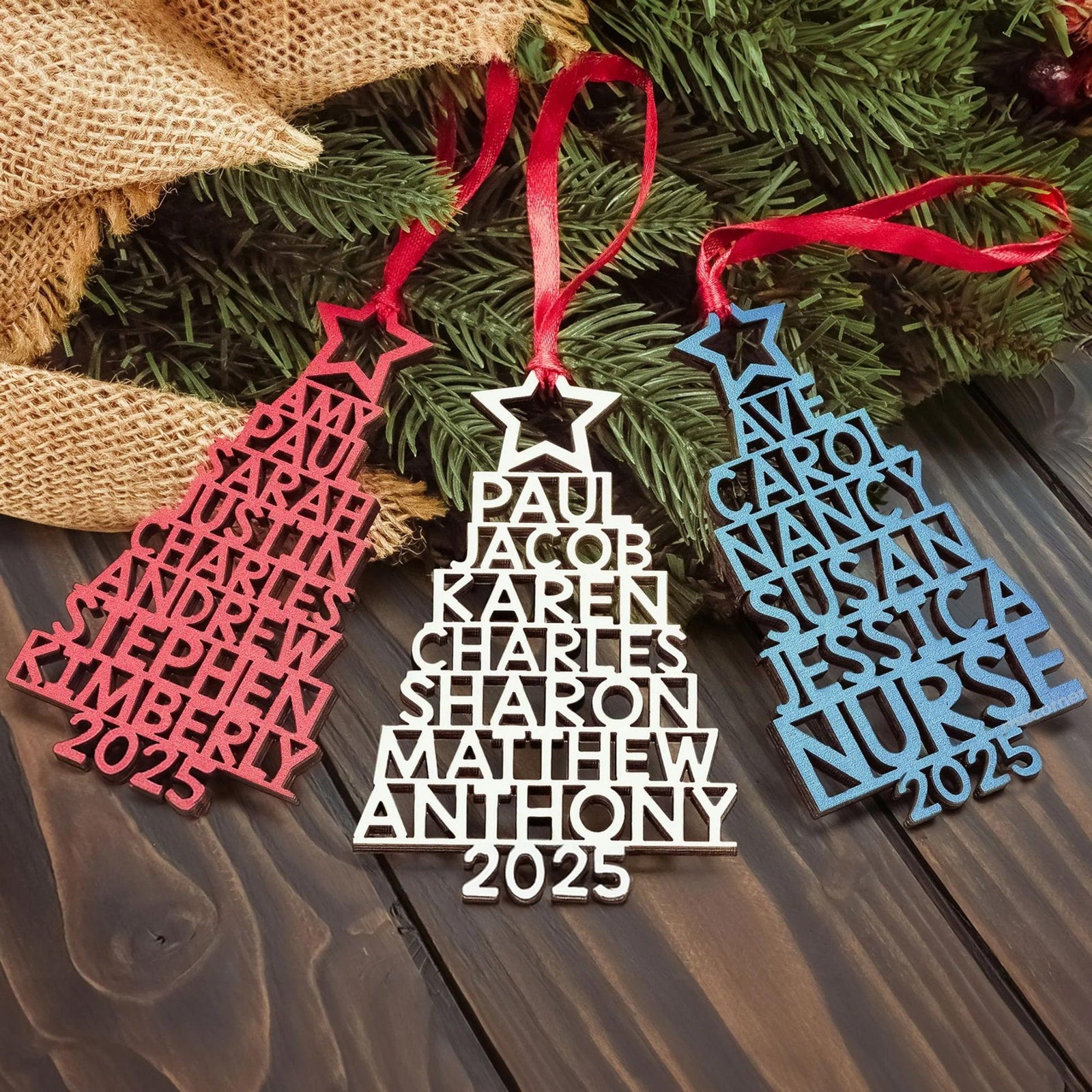 Family Names 2025 Christmas Tree Ornament Personalized Family Ornament