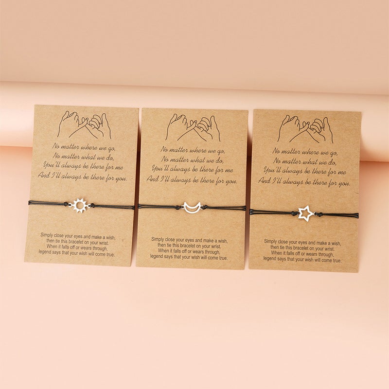 Sun&Moon&Star Best Friends Card Bracelets For 3
