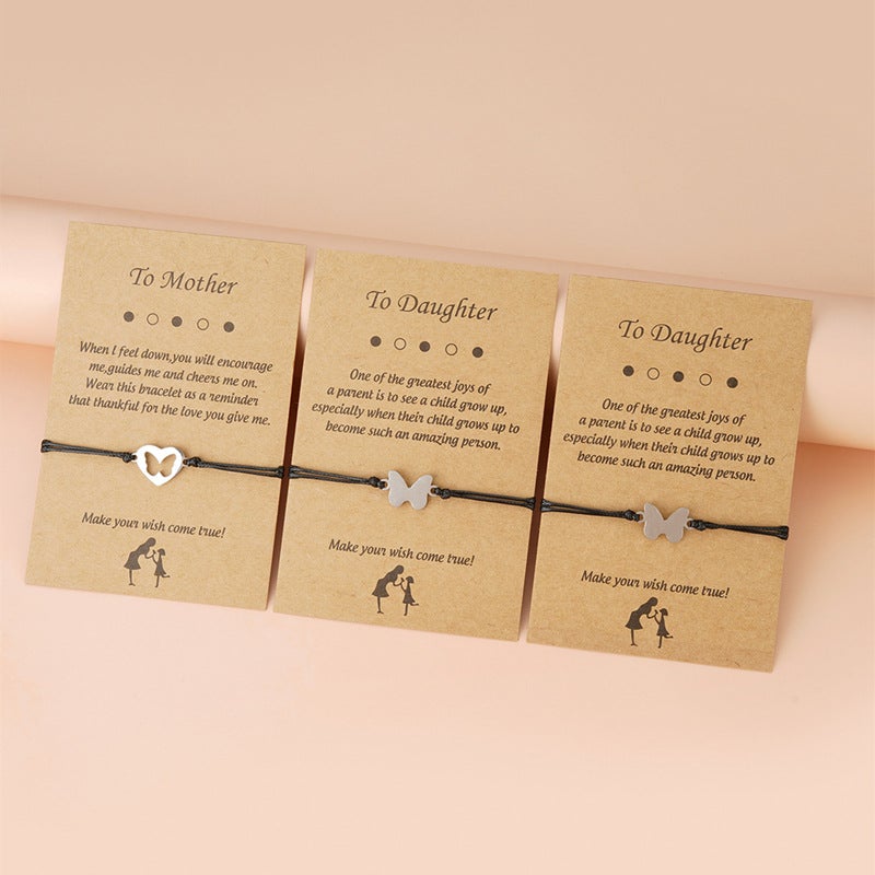 To Mother&2 Daughter Heart/Butterfly Card Bracelets