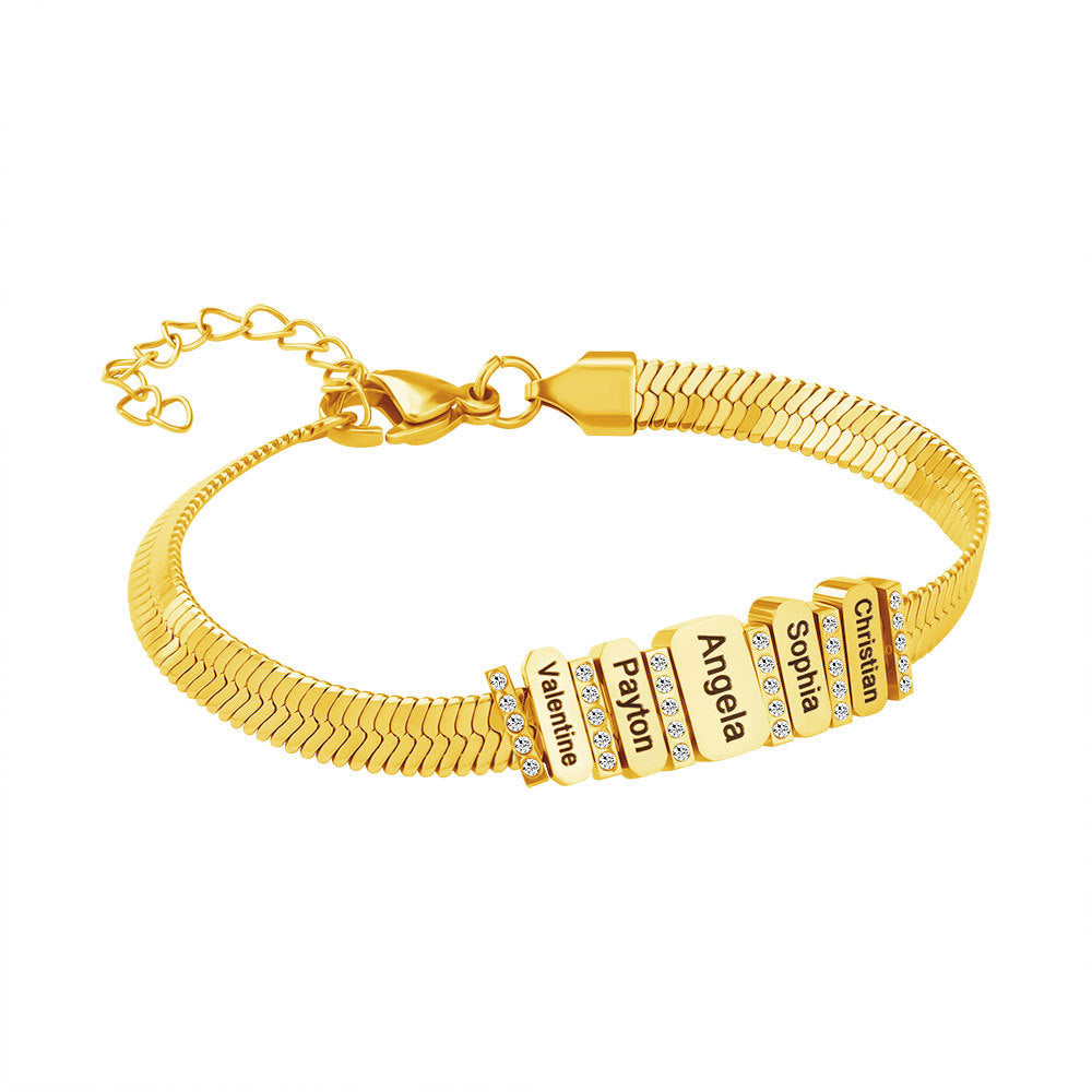 Personalized Family/Firends Name Bead Flat Snake Chain Bracelet