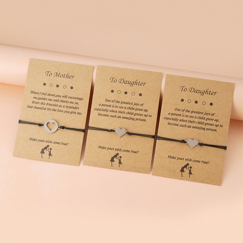 To Mother&2 Daughter Heart/Butterfly Card Bracelets