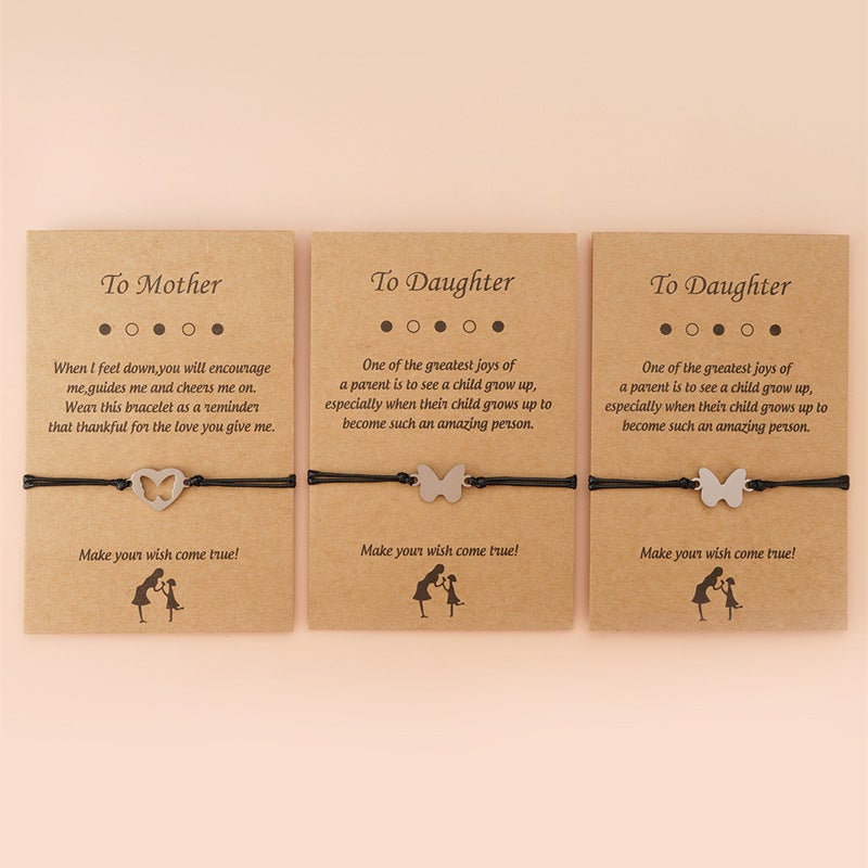 To Mother&2 Daughter Heart/Butterfly Card Bracelets