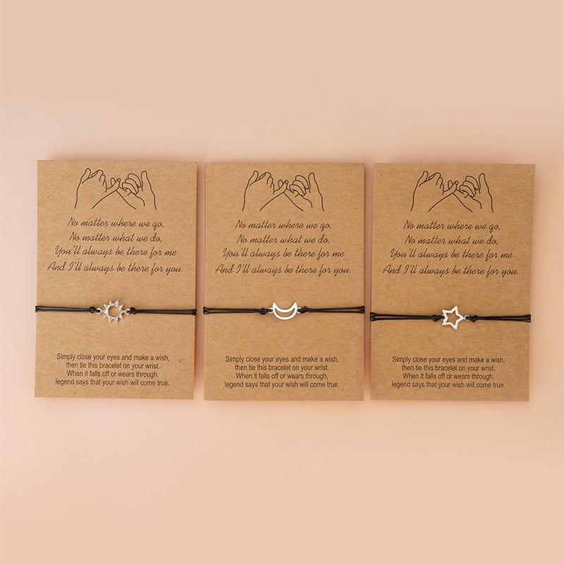 Sun&Moon&Star Best Friends Card Bracelets For 3