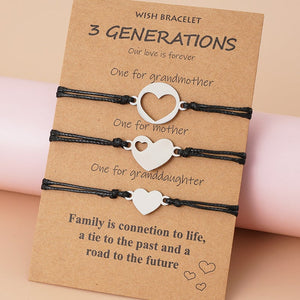 3 GENERATIONS Family Heart Card Bracelets