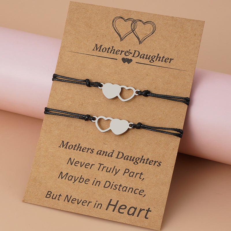 Mother and Daughter Two Heart Card Bracelets