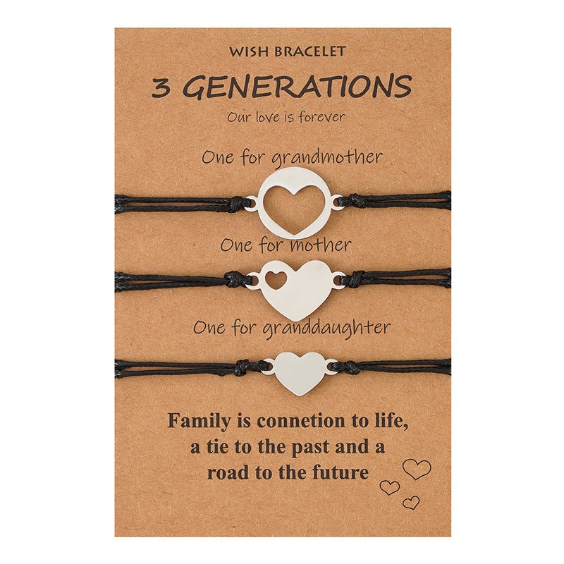 3 GENERATIONS Family Heart Card Bracelets