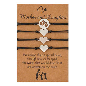 Mother and 3 Daughters Heart Card Bracelets