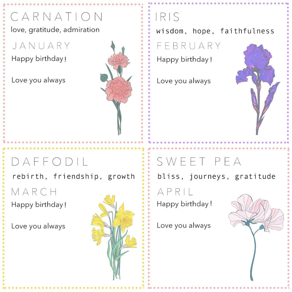 12 Month Delicate Birth Flower Necklace