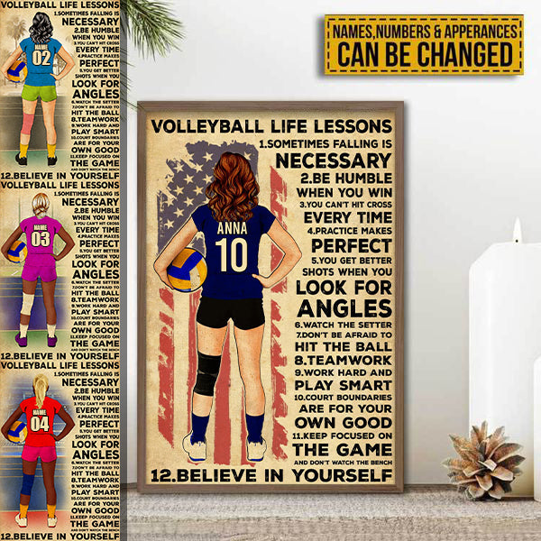 Custom Personalized Volleyball Poster, Canvas with custom Name, Number, Appearance & Background, Vintage Style, Sport Gifts For Daughter