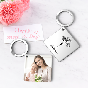 Mothers Day Gifts-Birthflower Keychain Personalized Bouquet Flower Key Ring