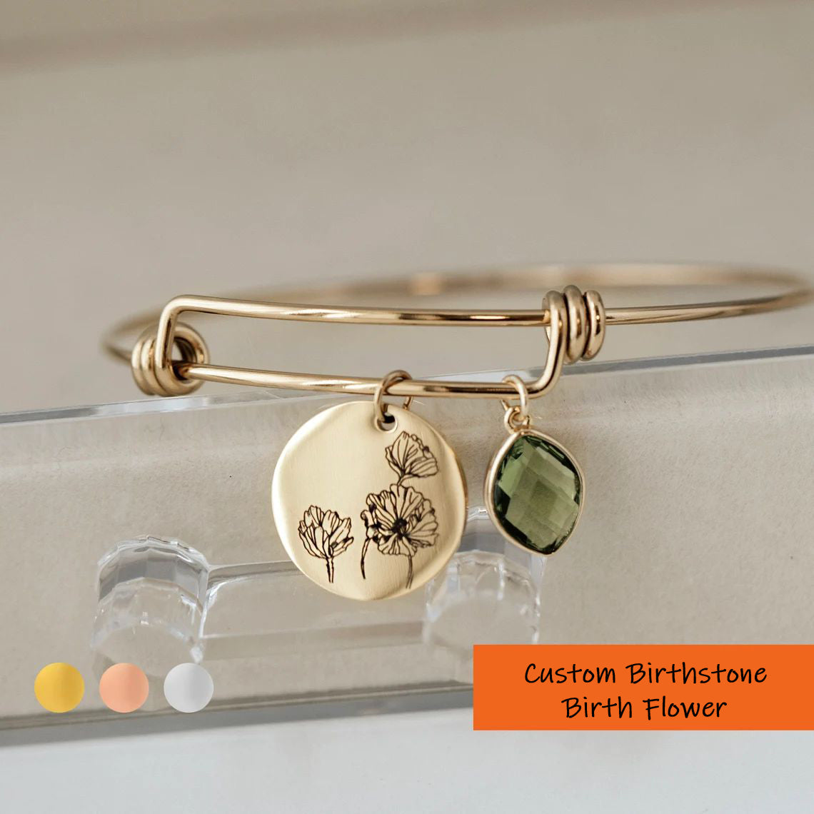 12 Month Delicate Birth Flower Birthstone Bracelet