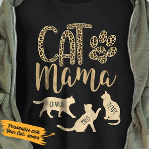 Personalized Cat Mom Leopard Print T-Shirt
