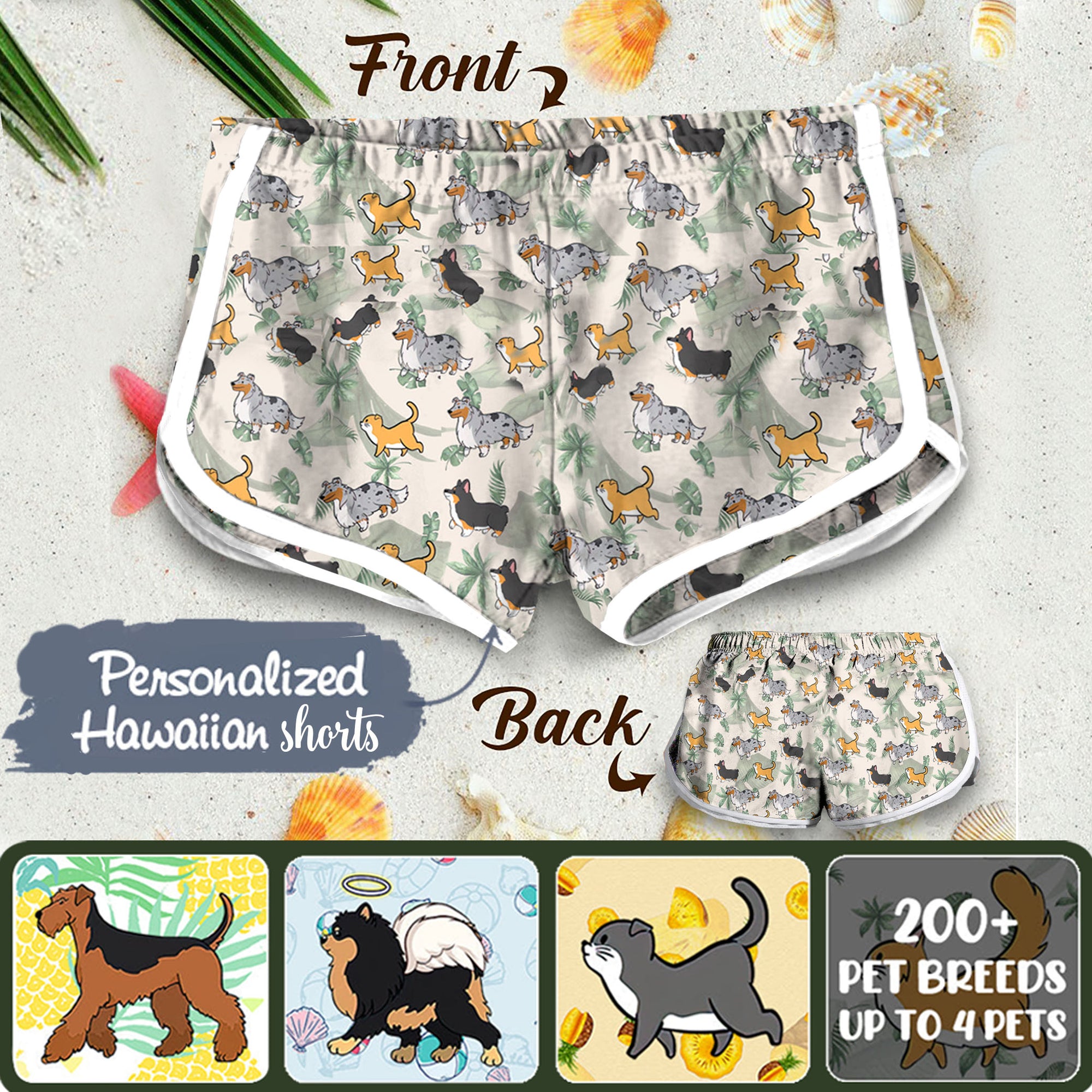 Personalized Dog & Cat Women Hawaii Beach Shorts