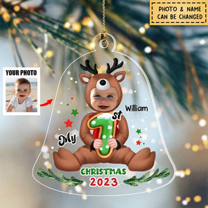 Personalized Baby Reindeer Upload Photo My 1st Christmas Acrylic Ornament